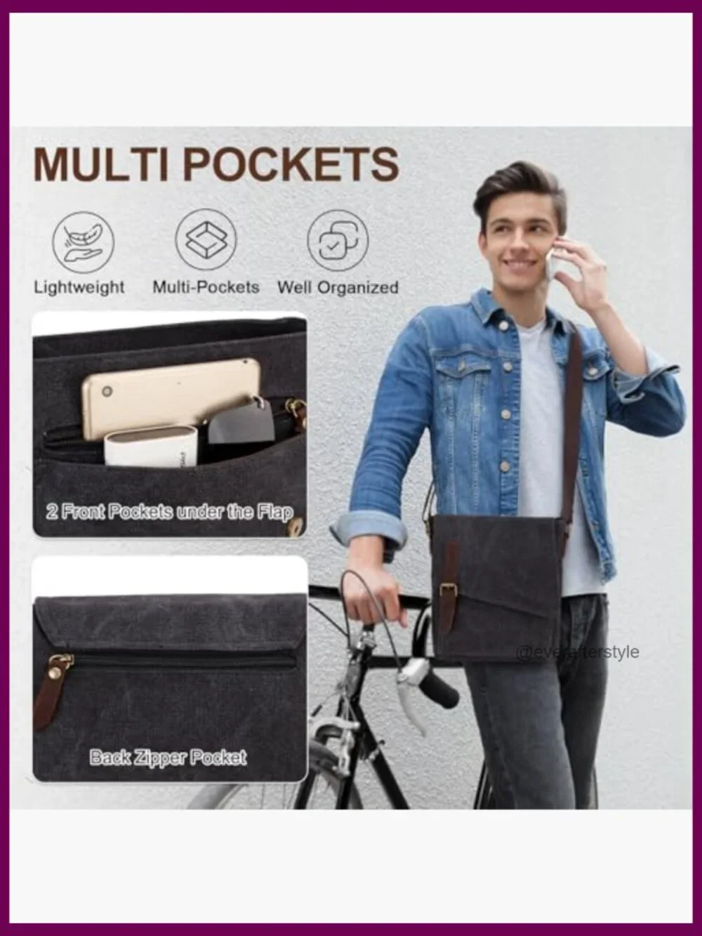 Water Resistant Canvas Messenger Bag Crossbody Shoulder Bag Unisex